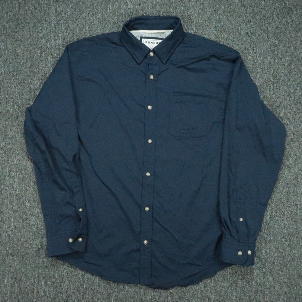 Poncho Shirt Mens Medium Blue Long Sleeve Button Down Stretch Performance